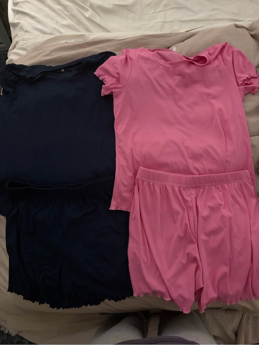 Women's Ribbed Short Sleeve Pajama Set - Pink & Navy - Picture 4 of 4